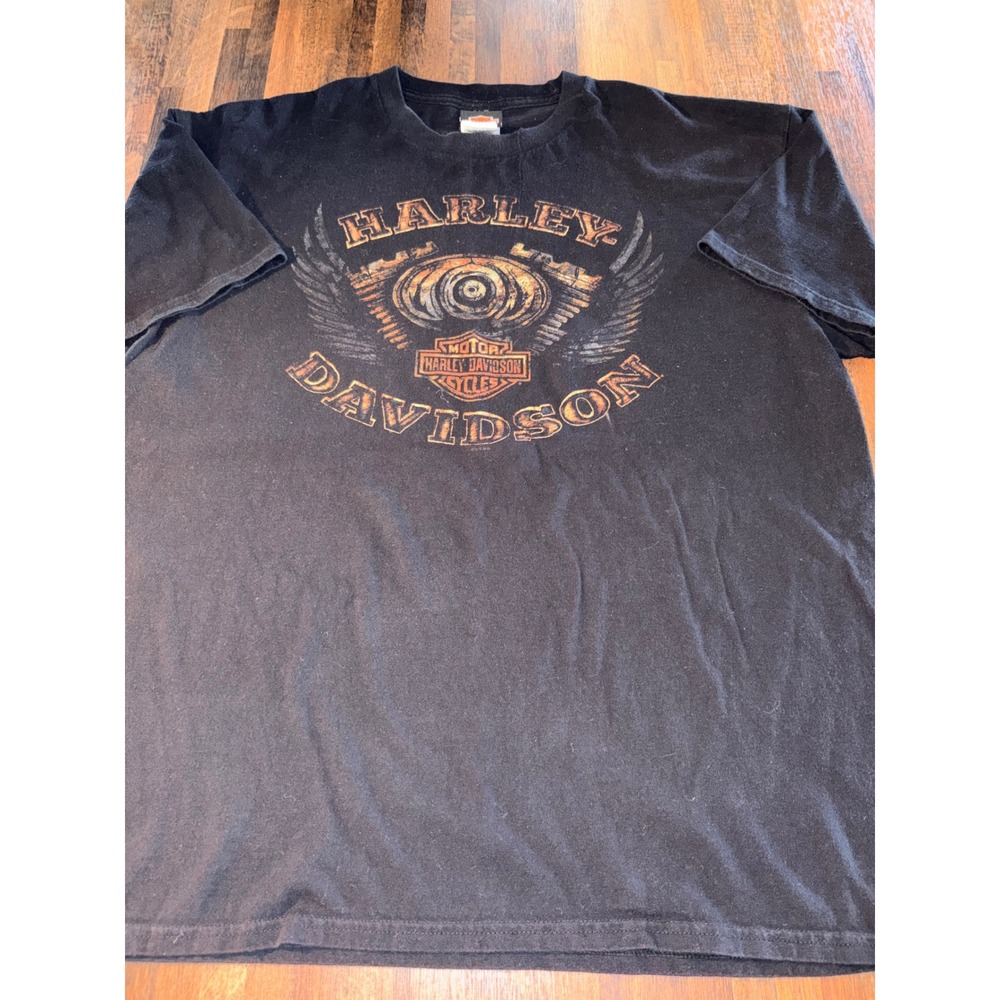 Harley Davidson Halls Springfield Illinois Graphic T-Shirt Mens XL Black Engine